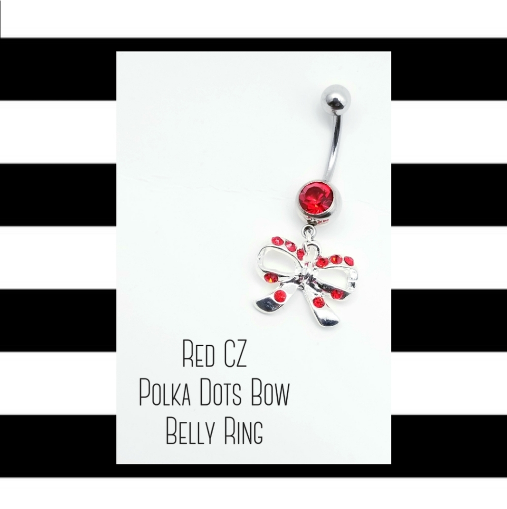 5/$10 | Red CZ Polka Dots Bow Belly Ring